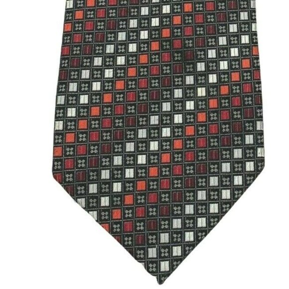 Alexander Julian Colours‎ Mens Tie Polyester Gray Red White Square Geometric - Picture 3 of 8